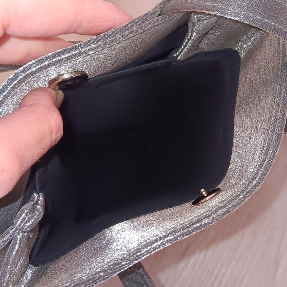 Silvery Dark Grey Shoulder Bag 8" x 7" Zipper Pocket Double Straps 11" Drop - Picture 10 of 12